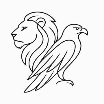 Beautiful lion and eagle combined illustration on white background