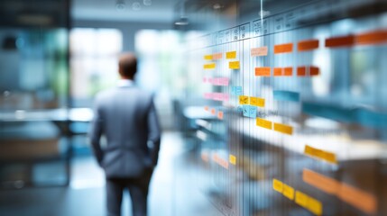 Fototapeta premium Businessman viewing project timeline chart