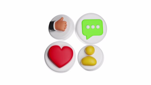 3d ux icon motion common social media icons displayed in a 3d style. Suitable for digital marketing materials, websites, presentations, and social media content.