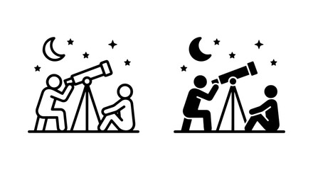 two people with telescopes looking at stars and moon in space-themed vector set © Sazzad