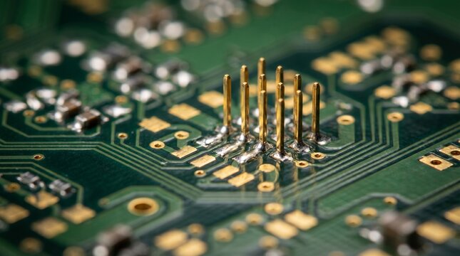 Macro computer circuit board soldered joints