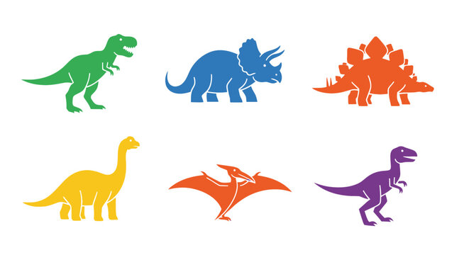Colorful dinosaur silhouettes t rex triceratops stegosaurus and others
