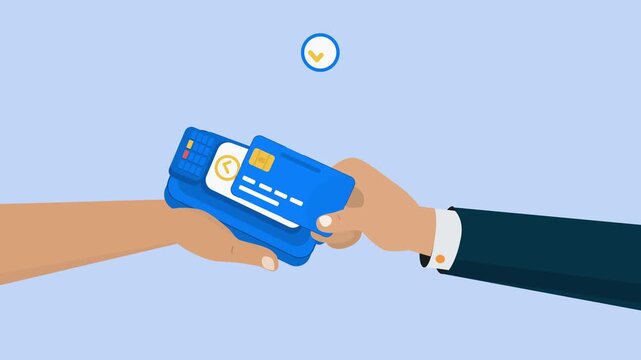 Tap to Pay Card Payment Terminal Approved Cashless Transaction on POS Machine 2D Flat Design Style Animation