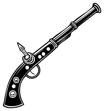 Vintage Flintlock Pistol Vector Illustration