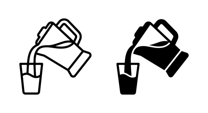 vector illustration of two black coffee cups being filled with liquid from a pitcher