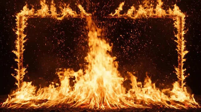 Flames forming a rectangular frame symbolizing conceptual art and dynamic energy