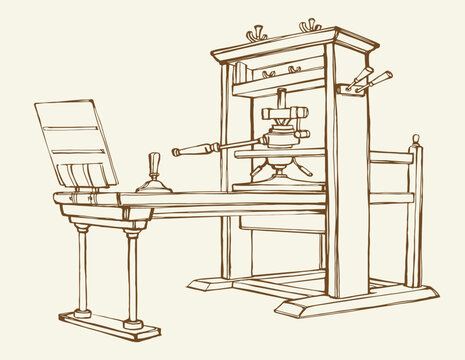 Vector drawing. Vintage printing press