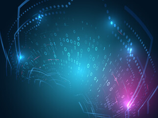 Fototapeta premium Futuristic binary data swirl with glowing digits and abstract curves, illustrating information flow, cybersecurity, and advanced digital technology systems.