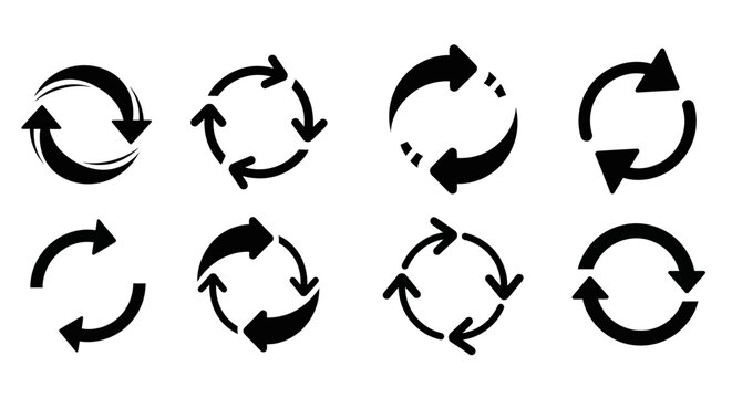 Set of Circular Arrows Icons, Refresh, Reload, Recycle, Repeat, Sync, Loop Symbols