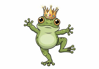Obraz premium Whimsical Crowned Frog Dancing: Vibrant Digital Illustration