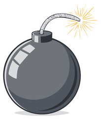 Fototapeta premium Cartoon bomb with a lit fuse ready to explode danger concept