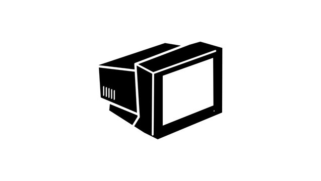 Old computer monitor, black isolated vector silhouette
