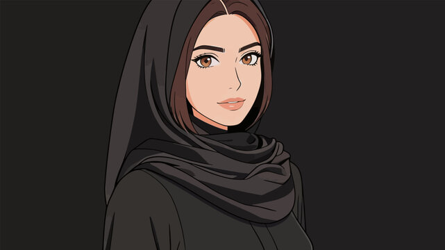 Stylized Islamic female character wearing black hijab outfit