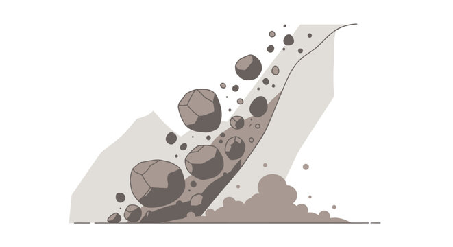Illustrated avalanche scene rocks falling from mountain slope vector