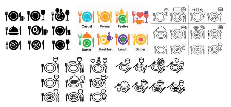Variety of dining table setting icons