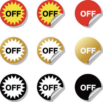 OFF セールシールセット 剥がれかけステッカー 割引ラベル 販促用バッジ素材