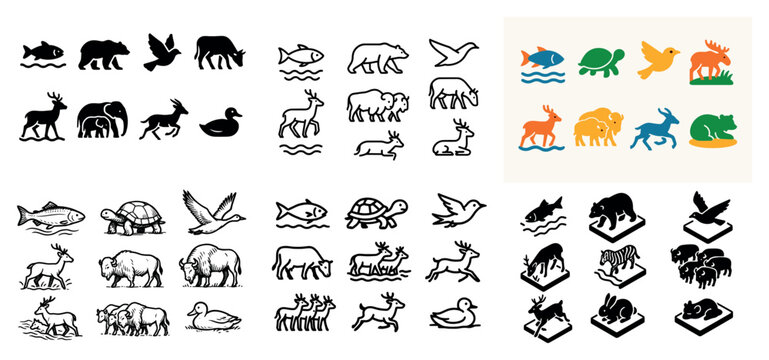 Diverse animal silhouettes and icons