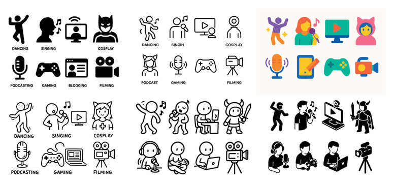 Cartoon icons of hobbies and interests