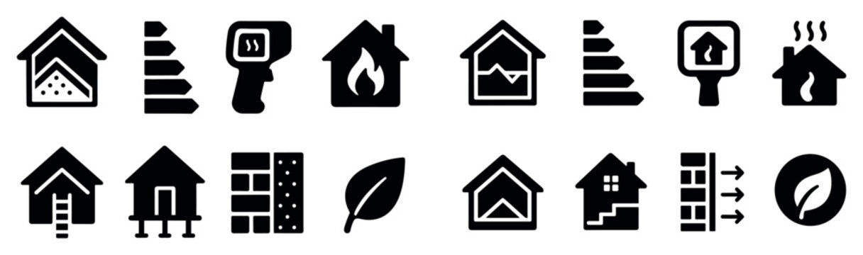 Home icons with house leaf insulation minimal