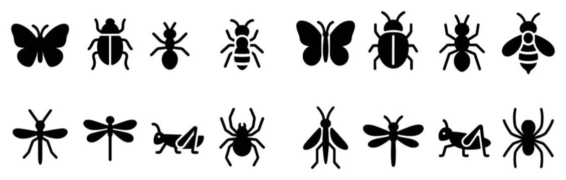 Nature icons with butterfly beetle spider flat