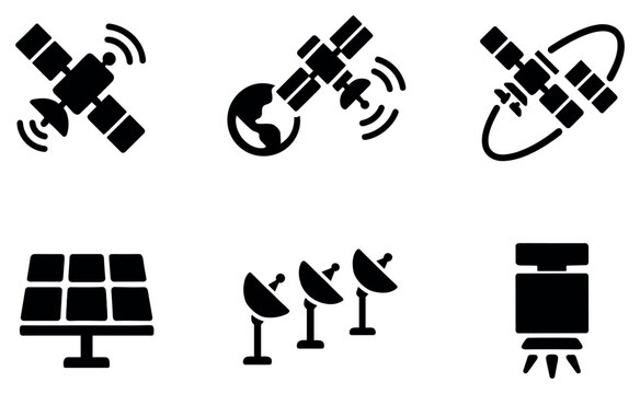Space icons with satellite panel antenna solid