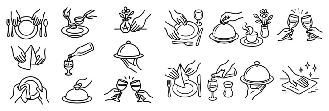 Dining icons with plate glass cloche outline
