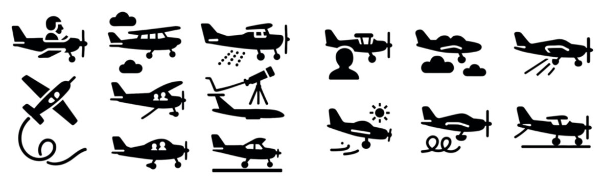 Aviation icons with airplane biplane propeller outline
