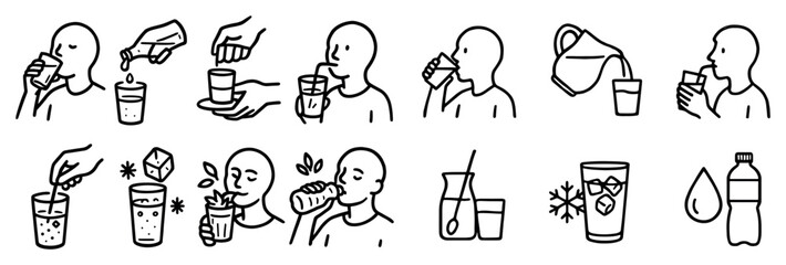 Fototapeta premium Beverage icons with cup bottle pitcher outline