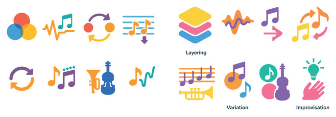 Fototapeta premium Music icons with note violin trumpet colorful
