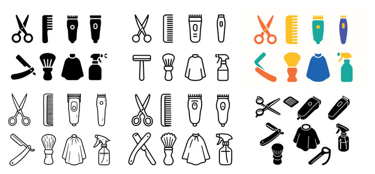 Barber tools icon set collection