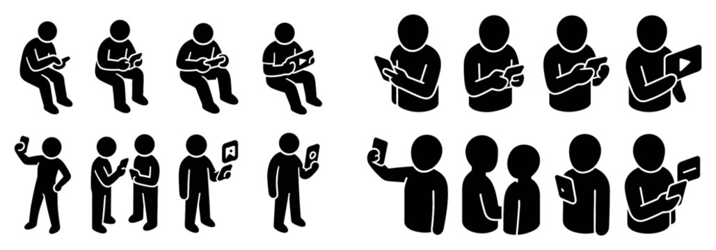 Communication icons with phone person flat outline