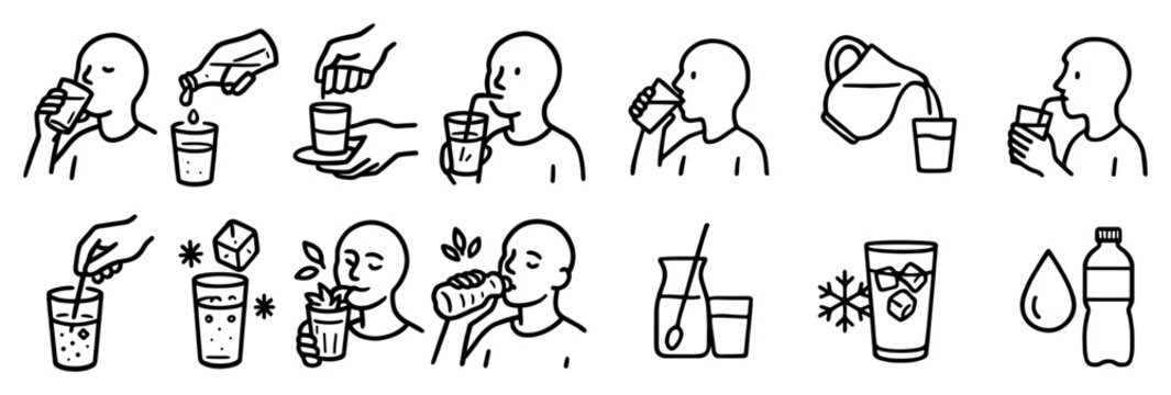 Beverage icons with cup bottle pitcher outline