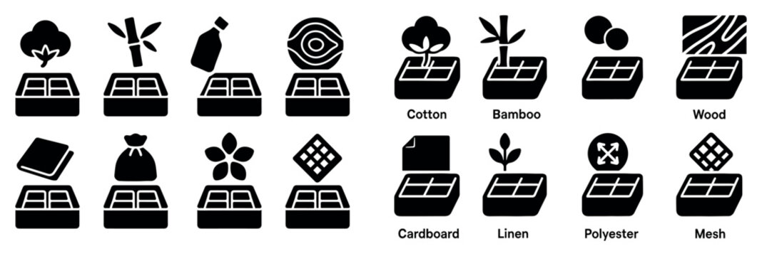 Textile icons with cotton bamboo swatch minimal