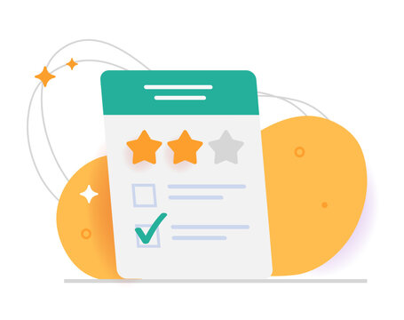 Customer feedback reviews rating stars icon vector graphic modern illustration, examination assessment or quality inspection service sign, satisfaction evaluation survey questionnaire clip art
