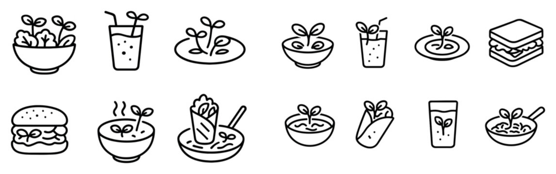 Food icons with salad sandwich soup outline