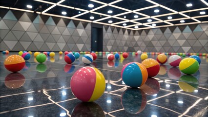 Naklejka premium Assortment of Colorful Bouncing Balls Scattered Indoors