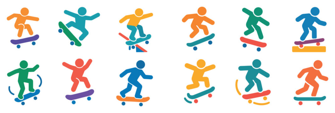 Sport icons with skateboarder and board colorful
