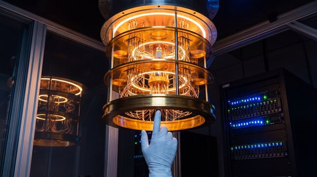 Skilled engineer calibrates sophisticated experimental device. Technician meticulously finetunes advanced laboratory equipment under low light