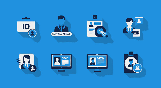 Digital Identity and Online Services Flat Design Icons Set
