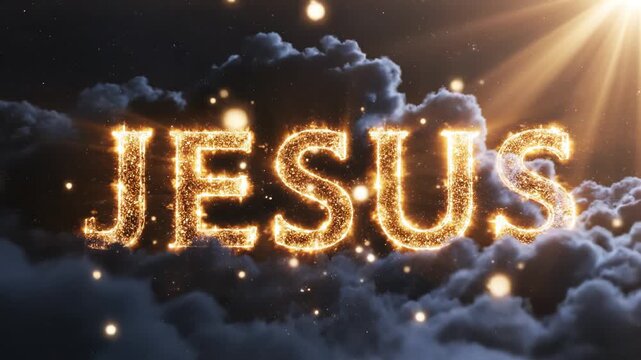 Jesus text in clouds with light perfect for UI/UX design and motion graphics