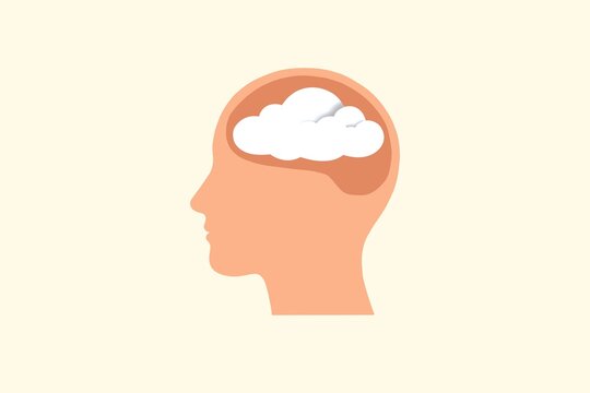 Illustration of a human head with a thought cloud