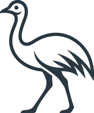Australian emu walking in simple dark grey outline vector can Editable