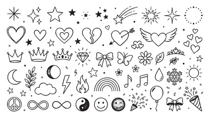 Lifestyle and celebration hand drawn symbols for greeting card design and stationery products to personalize customer communications and create relatable visual language for boutique brands © Abdul