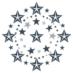 Obraz premium Abstract circular arrangement of various sizes of stars in shades of blue and gray