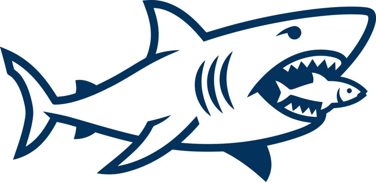 Hungry shark devouring a smaller fish in the sea vector can Editable