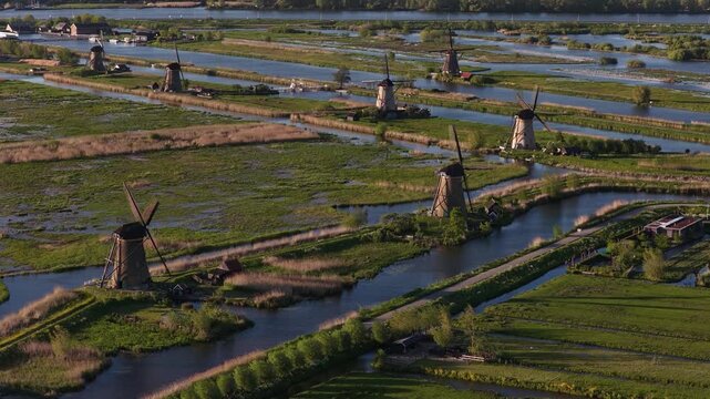 Aerial view of kinderdijk windmills and polders in the netherlands