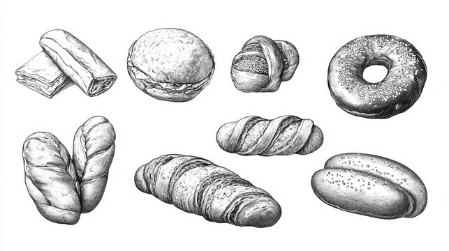 Bakery shop stall with bakery products, buying cake at a bakery store,baguette,cinnamon roll,bagel,croissant,home made fresh bread,Breakfast and cafe concept.
