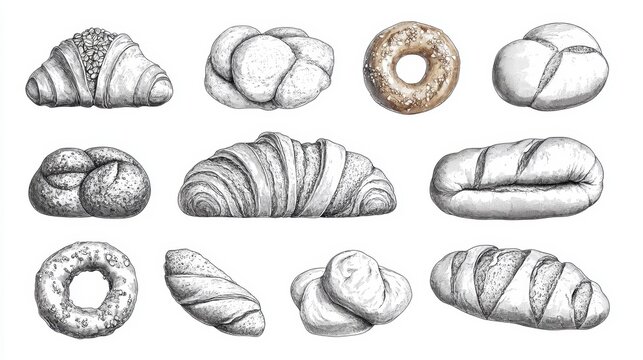Bakery shop stall with bakery products, buying cake at a bakery store,baguette,cinnamon roll,bagel,croissant,home made fresh bread,Breakfast and cafe concept.