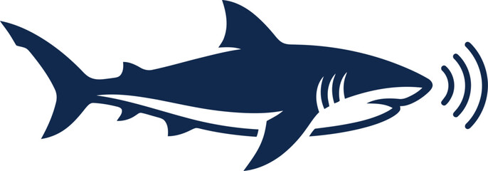 Naklejka premium Shark silhouette with echolocation or sonar waves vector can Editable