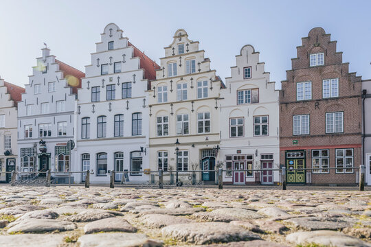 Historic houses with stepped gables in Friedrichstadt Germany